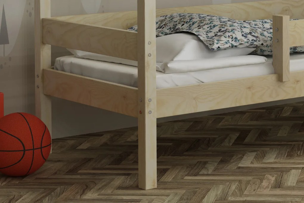 Detská domčeková posteľ z masívu borovice LUCKY HOUSE - 200x90 cm - prírodná