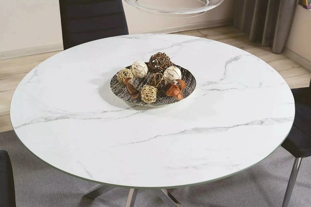Jedálenský stôl Agis 90 cm biely mramor/chróm