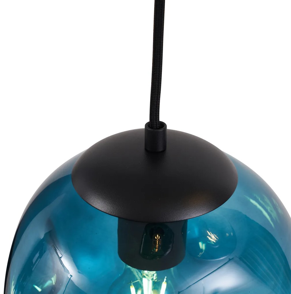 Art Deco závesná lampa čierna s oválnou stropnou doskou a zeleným a modrým sklom 6-svetelná - Douglass