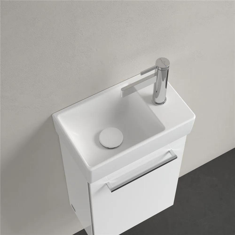 VILLEROY &amp; BOCH Avento závesné umývadielko s otvorom vpravo, bez prepadu, 360 x 220 mm, Stone White, s povrchom CeramicPlus, 43003LRW