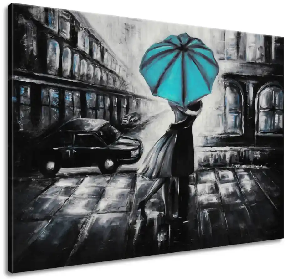 Gario Ručne maľovaný obraz Tyrkysový bozk v daždi Rozmery: 115 x 85 cm |  BIANO