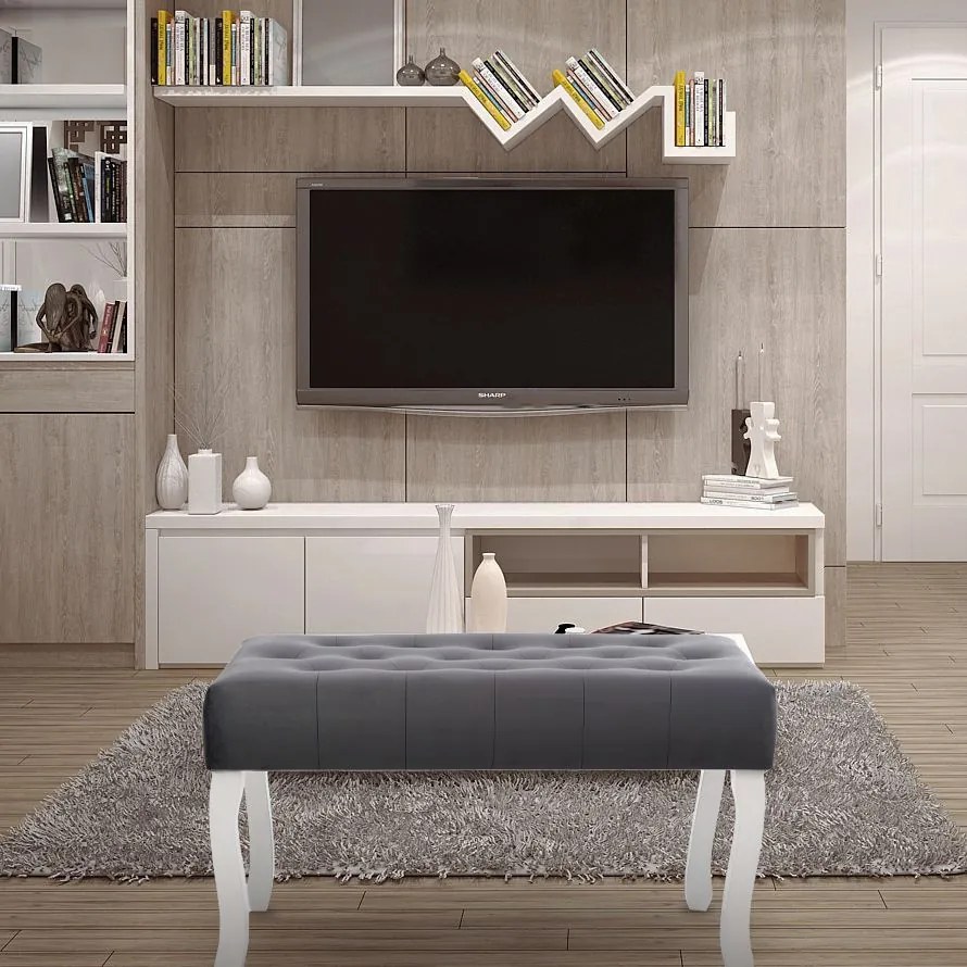 Tutumi - Prešívaná lavica 80cm v štýle Glamour 381786, šedá-biela, KRZ-06800