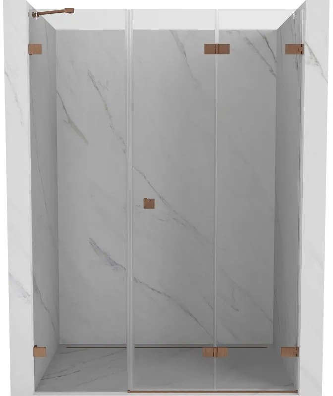 Mexen Lunar-F, pravé skladacie sprchové dvere 130 cm, 8mm číre sklo, medený matný profil, 836S-130-050-65-00-P