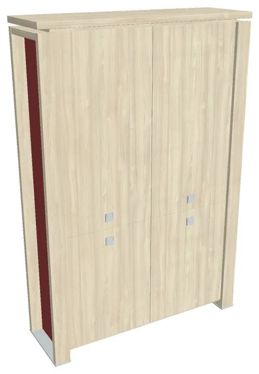 Vysoká skriňa Verno+ S 140 x 46 x 210 cm, delená, agát / červená
