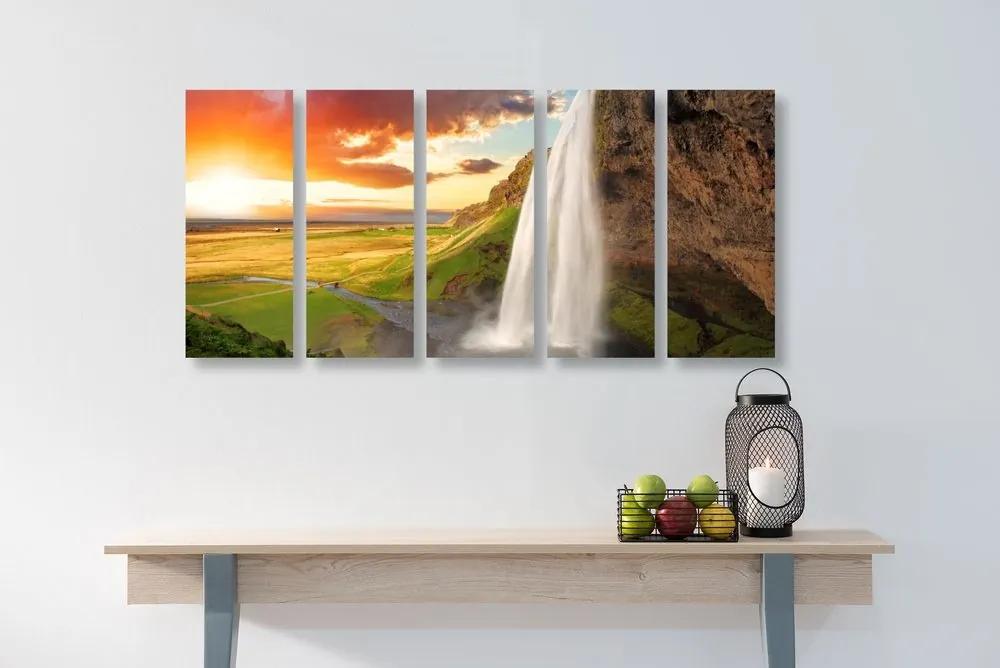 5-dielny obraz majestátny vodopád na Islande - 200x100