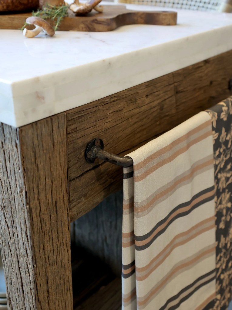 Hnedý antik servírovací stôl s mramorovou doskou Grimaud - 120*60*97 cm