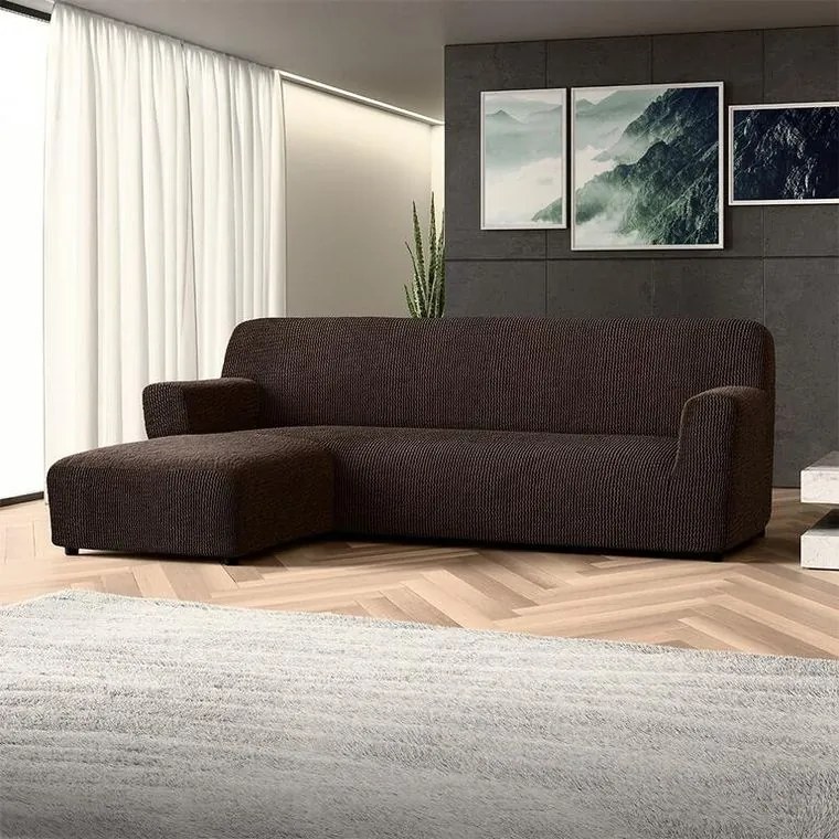 Bielastické poťahy COSTINA tabaková sedačka s otomanom vľavo (š. 170 - 300 cm)