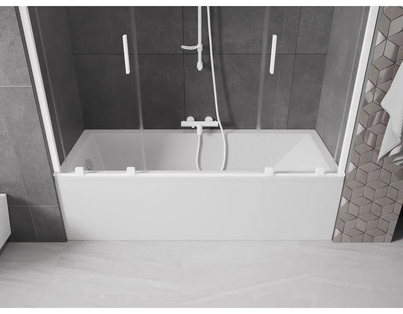 Mexen Velar Duo, vaňová zástena 2-krídlová s posuvnými dverami 190 x 150 cm, 8mm číre sklo, biely profil, 896-190-000-02-20