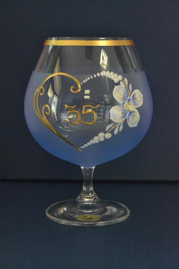 Výročný pohár na 35. narodeniny - BRANDY - modrý (v. 16 cm)