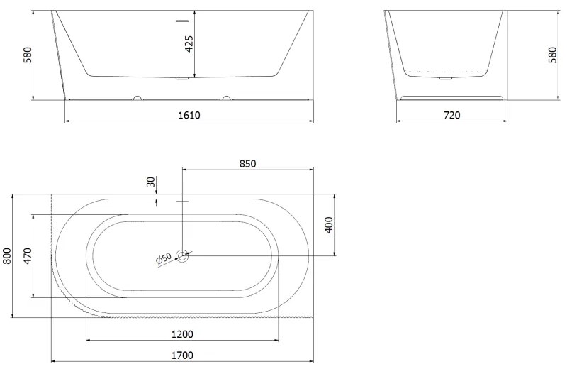 Mexen Silo, rohová voľne stojaca ryhovaná vaňa, pravá, 170 x 80 cm, biela-čierna, ružové zlato prepad, 52891708075P-60
