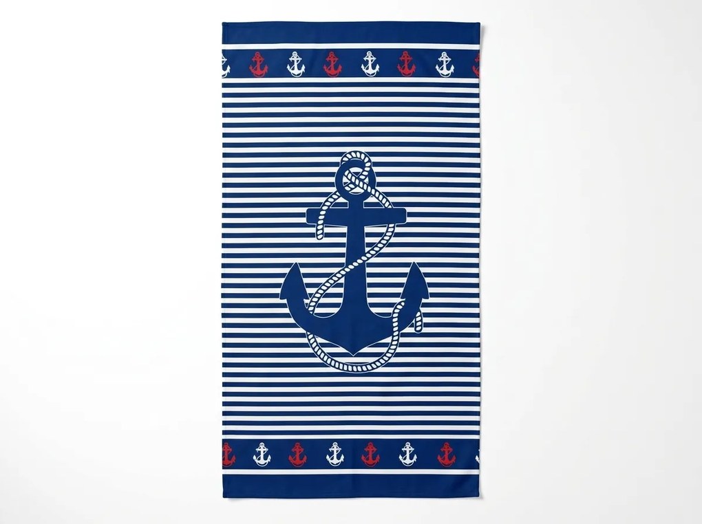 Rýchloschnúca plážová osuška MARITIMO modro-biela 70 x 140 cm, 100% mikrovlákno