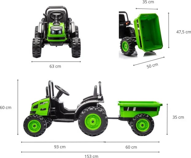 Elektrický traktor s prívesom Farmer zelený