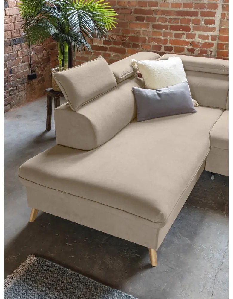 Béžová zamatová rozkladacia rohová pohovka do "U" (ľavý roh) Sweet Harmony – Miuform