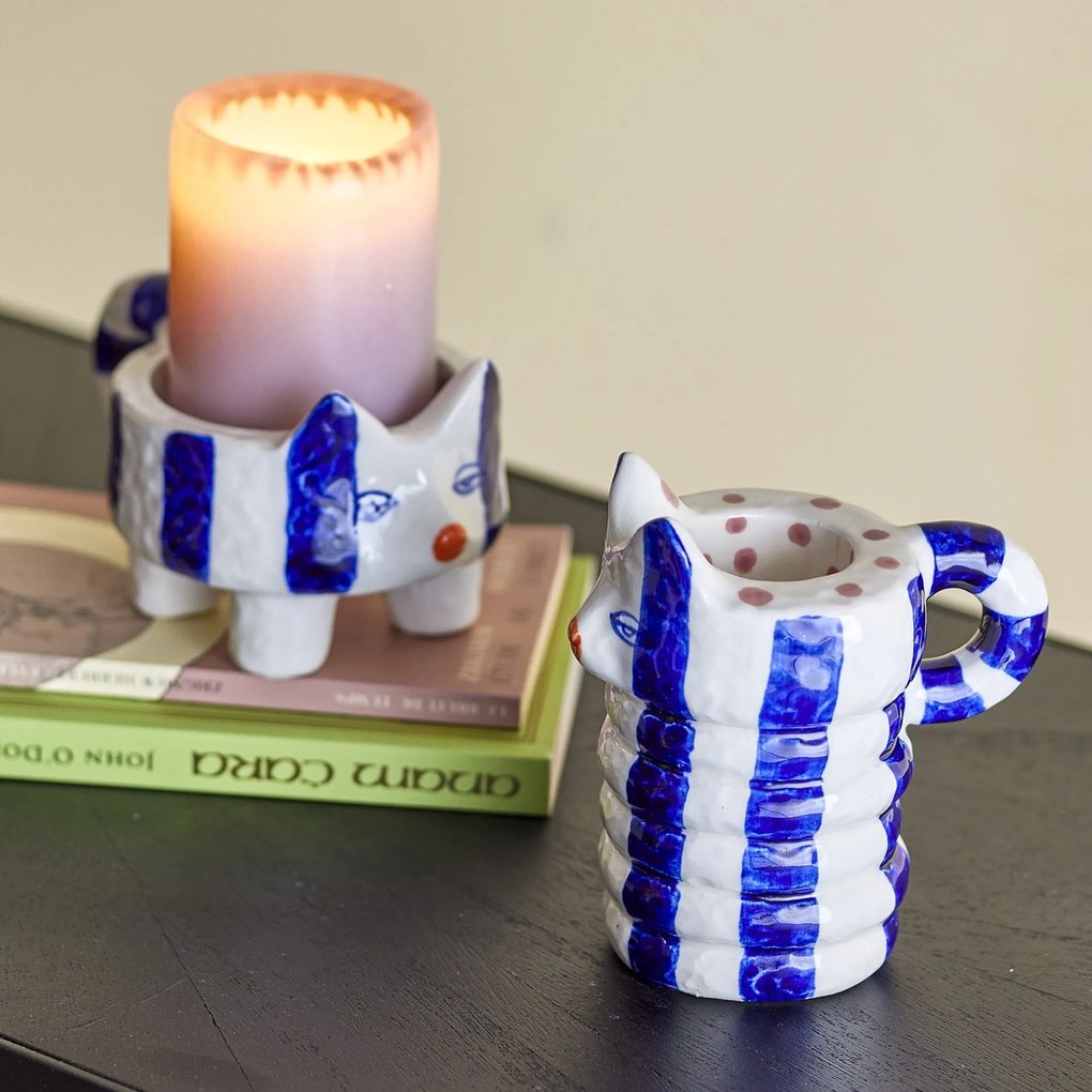 Bloomingville Keramický svietnik Caty Blue – sada 2 ks