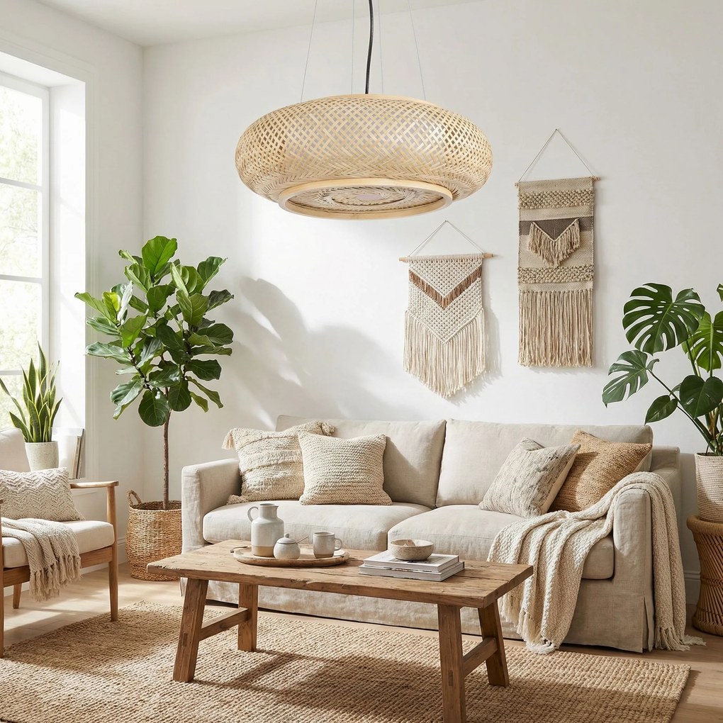 Toolight BOHO, závesné stropné svietidlo 60cm, 3xE27, APP1910-3CP, prírodná hnedá-čierna, OSW-66058