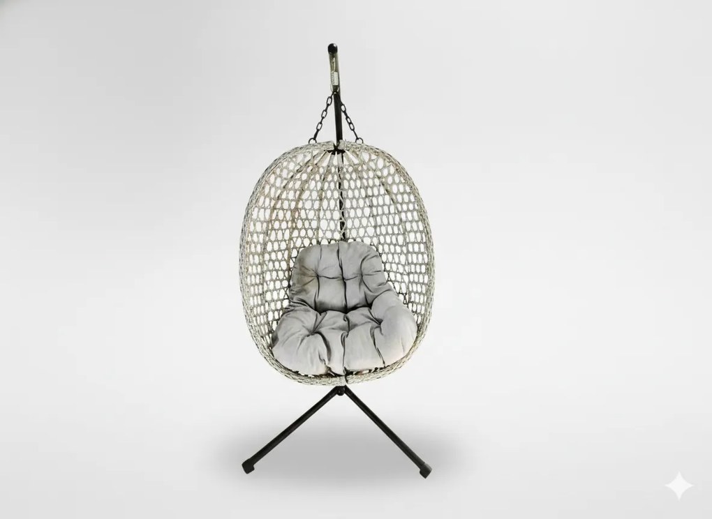 CH SKLADACIA ZÁVESNÁ STOLIČKA DRIM – ŠEDÁ, ŠEDÝ VANKÚŠ, ČIERNY RÁM