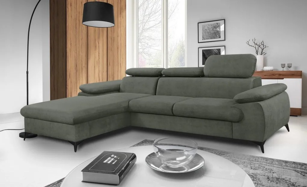 Rohová sedacia súprava Scala, olivovo zelená látka, ľavý roh