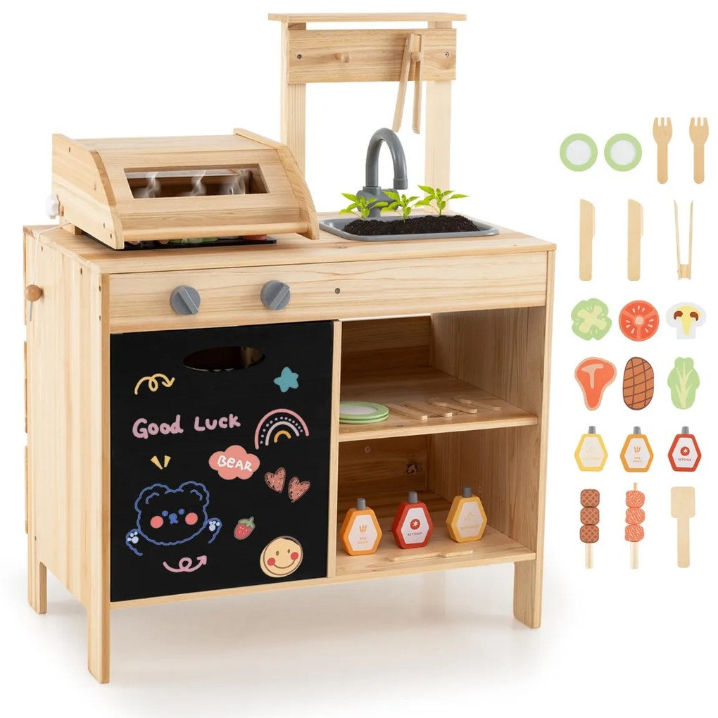 Drevená súprava na grilovanie s kuchynským setom Play Food & Grill Tools & Accessories