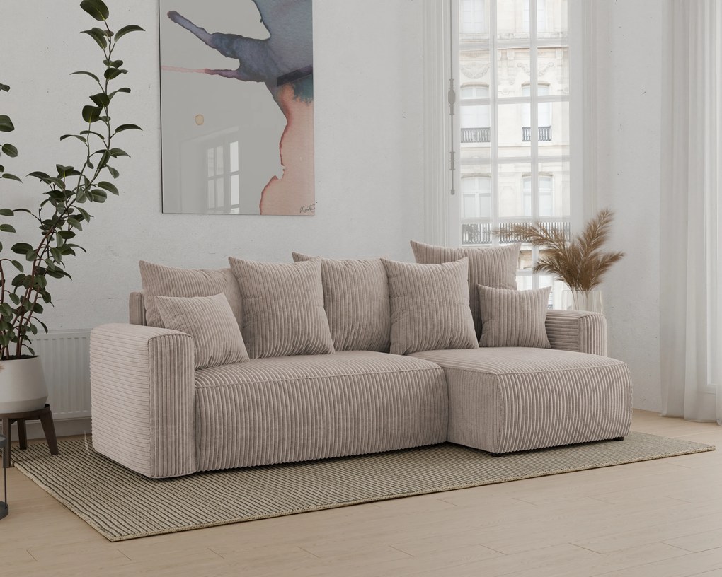 Rohová sedačka Denia (P) (svetlohnedá). Akcia -20%. Vlastná spoľahlivá doprava až k Vám domov. 1133110