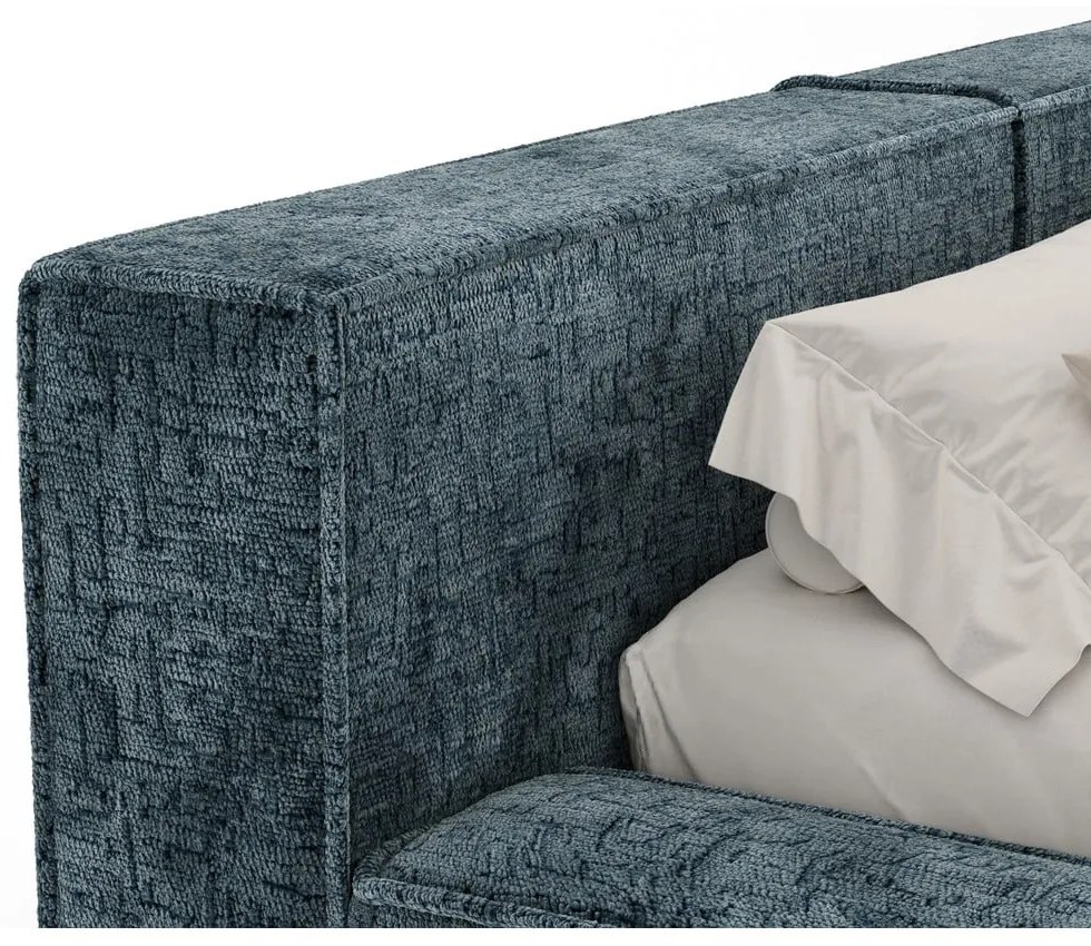 Sivomodrá čalúnená dvojlôžková posteľ s úložným priestorom s roštom 140x200 cm Voliera – Maison de Rêve