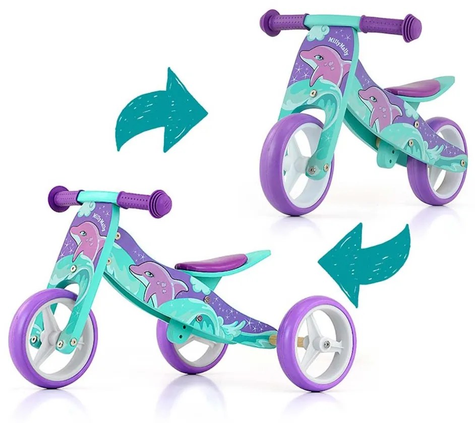 Detské multifunkčné odrážadlo bicykel 2v1 Milly Mally JAKE Dolphin