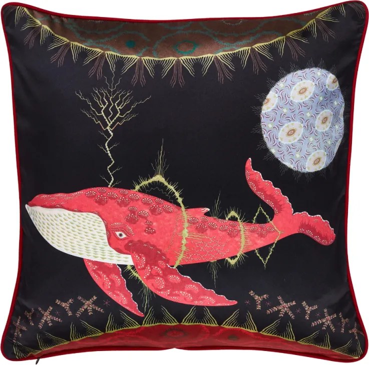 Obliečka na vankúš Cosmic Whale with Lilac Planet 60x60, čierno-ružová