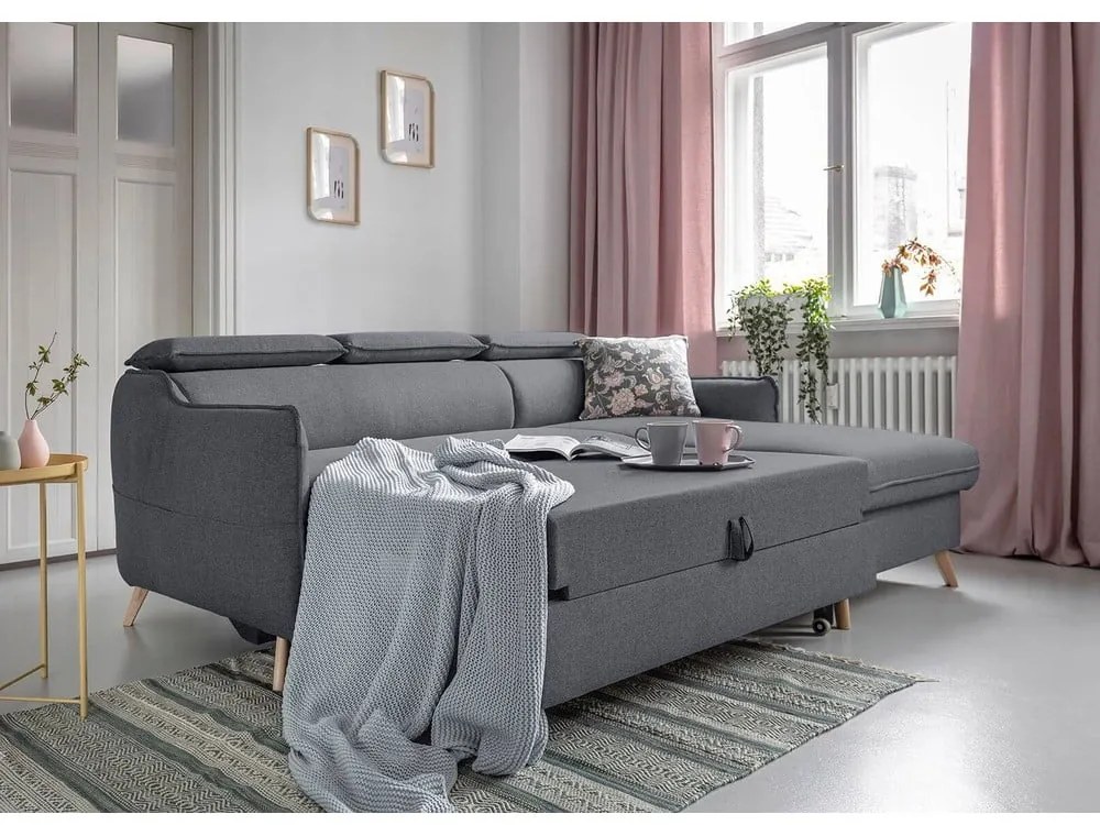 Tmavosivá rozkladacia rohová pohovka (pravý roh) Sweet Harmony – Miuform