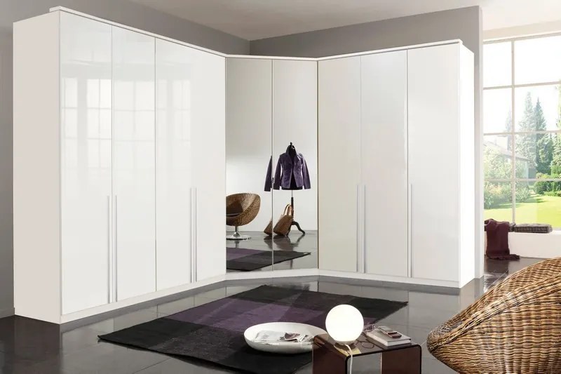 Šatníková skriňa New York D, 90 cm, biela / biely lesk