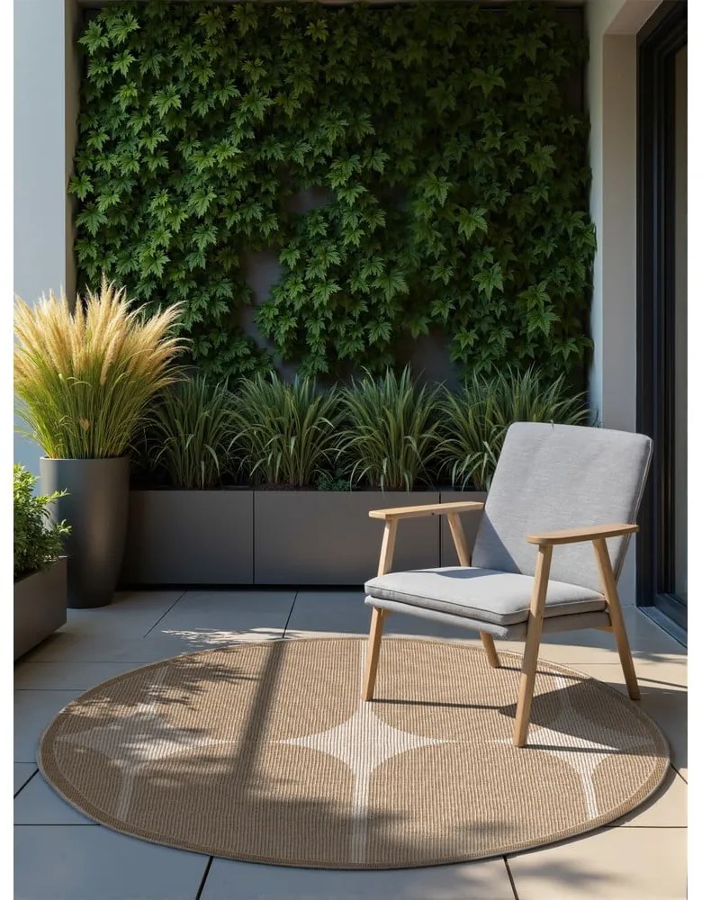 Okrúhly vnútorný a vonkajší koberec v béžovej a slonovinovej farbe ø 160 cm Duet Bowen – NORTHRUGS