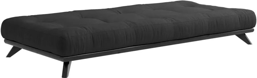 Čierna jednolôžková posteľ z masívneho borovicového dreva s matracom Karup Design Comfort, 90 x 200 cm