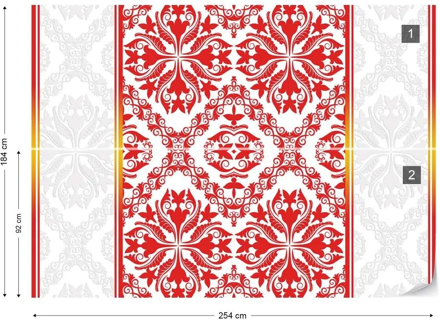 GLIX Fototapeta - Red Grey And White Ornamental Pattern Vliesová tapeta  - 254x184 cm