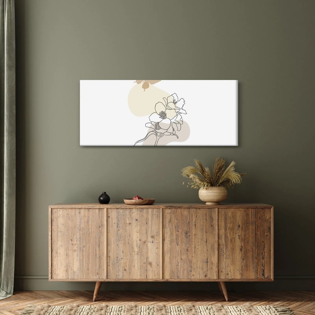Obraz - Béžové kvety s motýľom N⁰3 (120x50 cm)