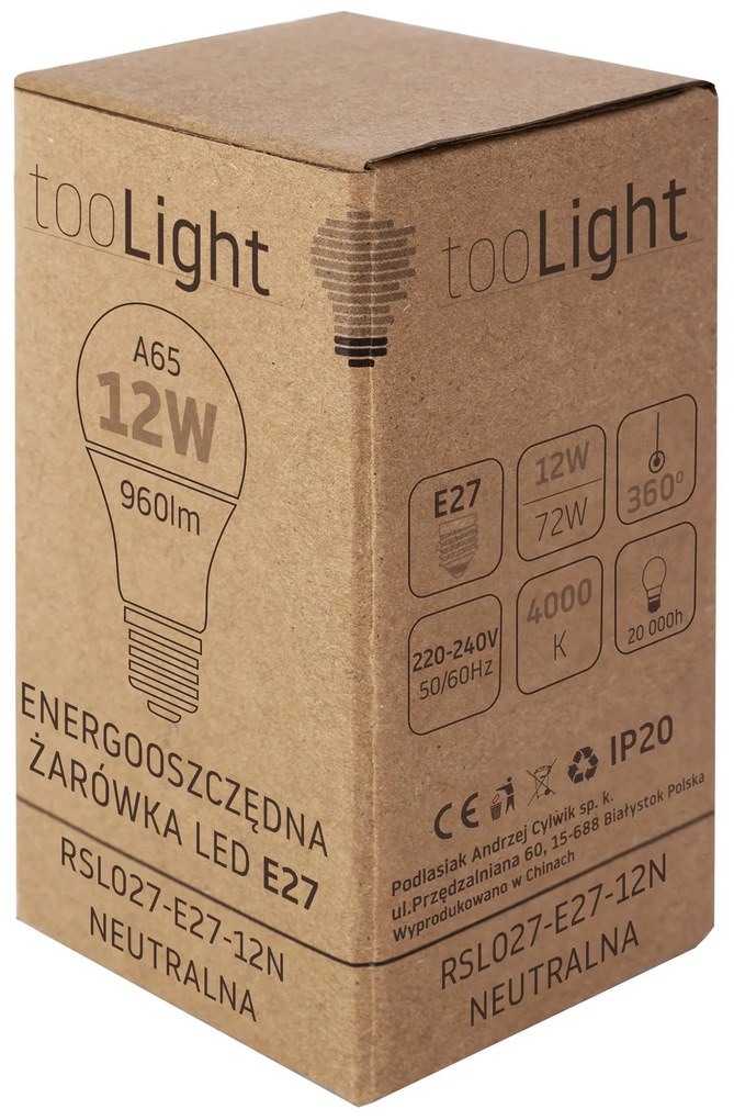 Toolight Rea, Teplá LED žiarovka RSL027 E27 12W Neutral, OSW-20013