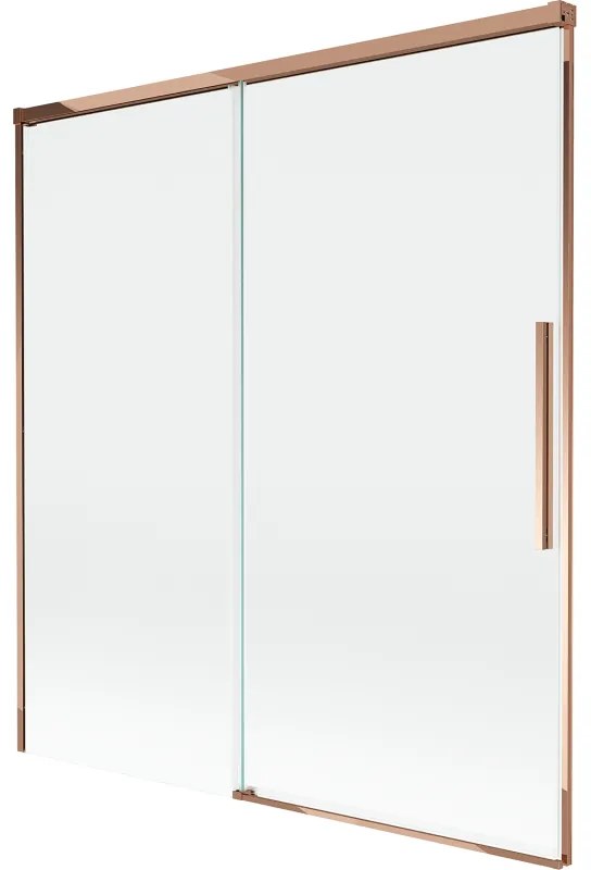Mexen Rox, 2-krídlová posuvná vaňová zástena 150 x 150 cm, 8mm číre sklo, ružové zlato profil, 8C9-150-001-60-00