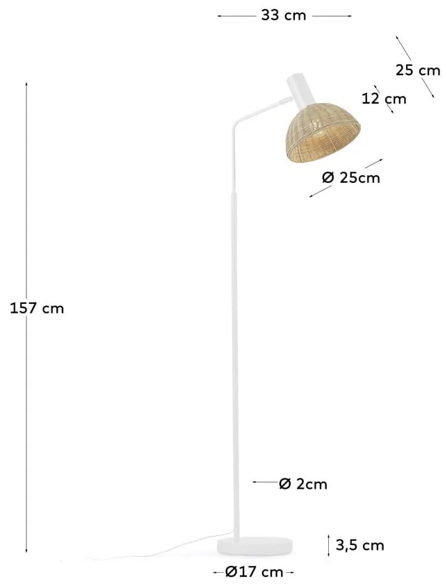 Stojacia lampa v prírodnej farbe s ratanovým tienidlom (výška 157 cm) Damila - Kave Home