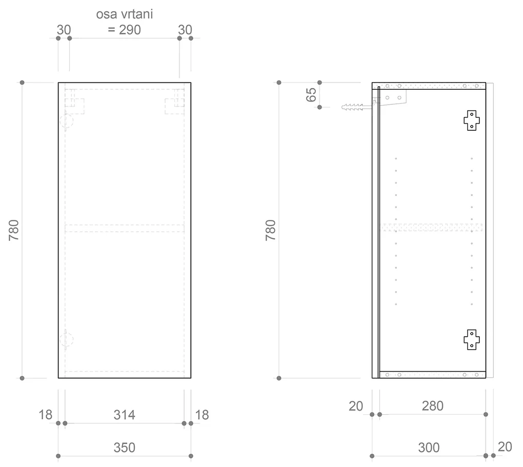 Sapho Sapho, ESPACE skrinka 35x78x32cm, 1x dvierka, ľavá/pravá, biela lesk, ESC630-3030