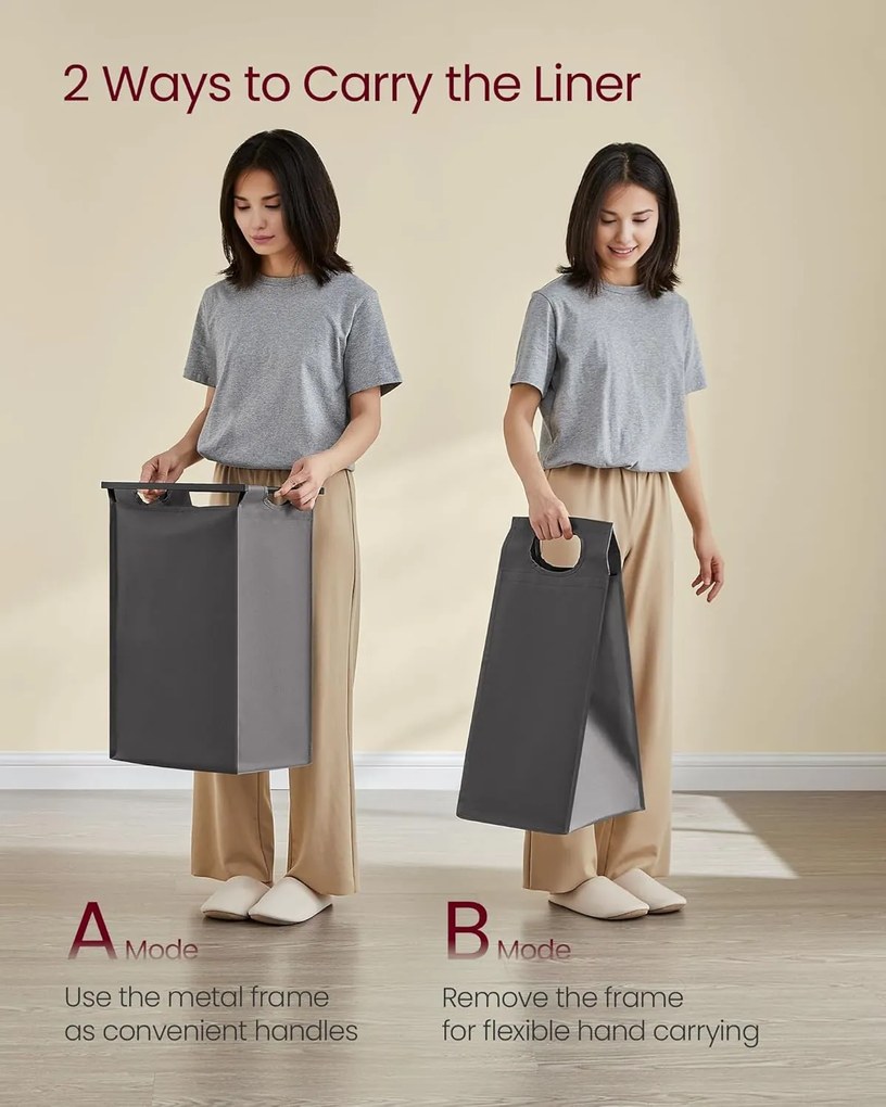 Kôš na prádlo, 4 priehradkový zberný košík v sivej farbe