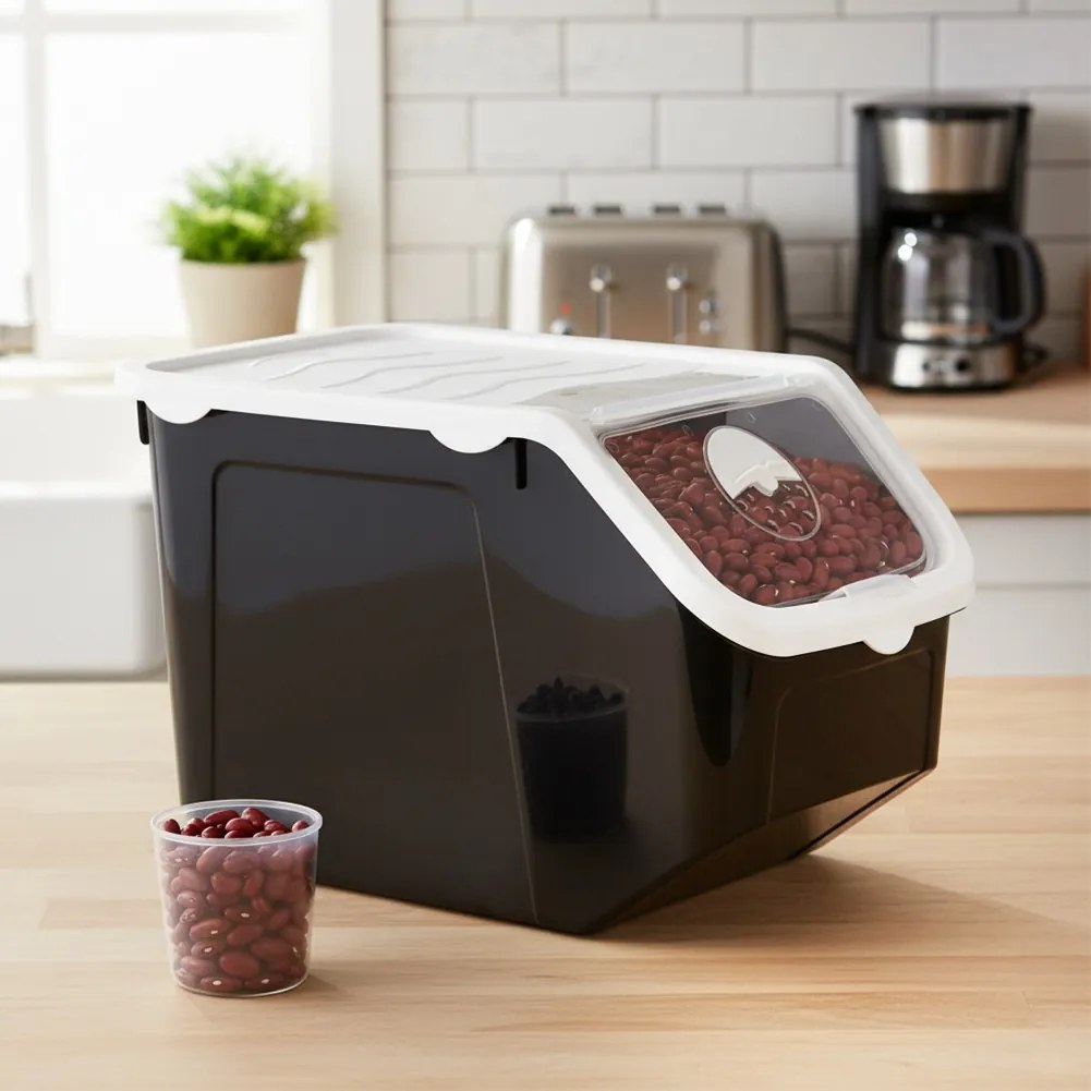 VILDE Skladovací černý box na cibuli a brambory, bílé víko(13l)