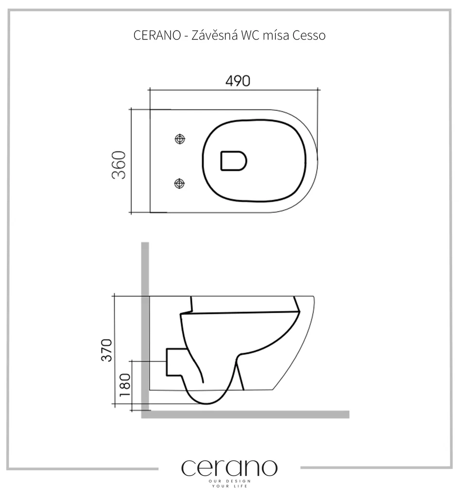 Cerano Cesso, závesná WC misa Vortex + UF sedátko - biela lesklá - 49x36 cm, CER-CER-476678