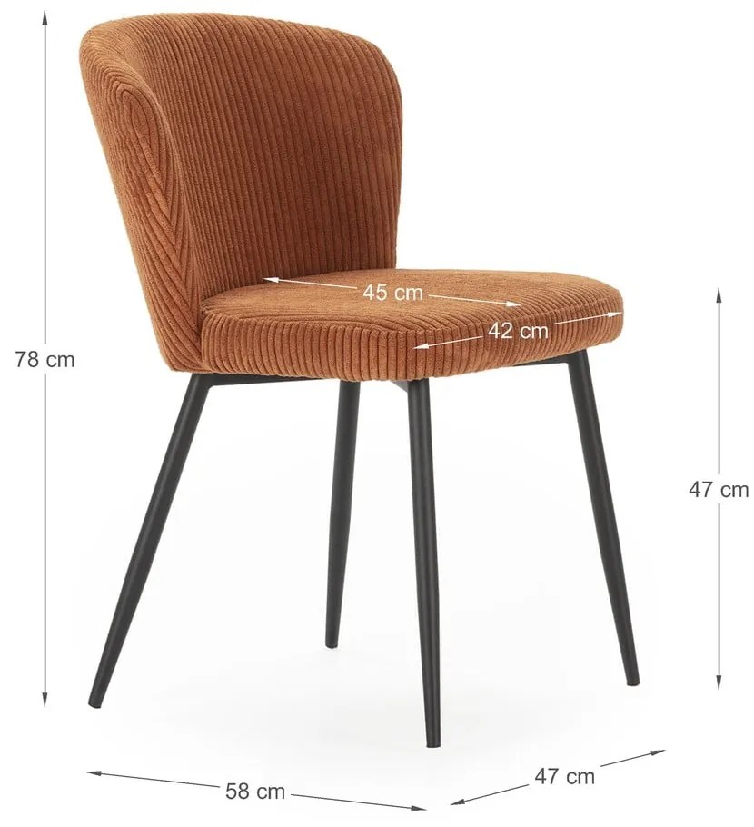 Oranžové menčestrové jedálenské stoličky v súprave 4 ks Megan – Marckeric