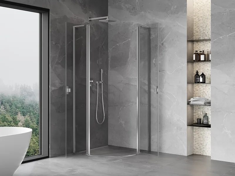 Mexen Mist L, štvrťkruhový sprchový kút s 2-krídlovými dverami, 90 x 90 cm, 8mm číre sklo, chrómový profil, 8A32L-090-090-01-00