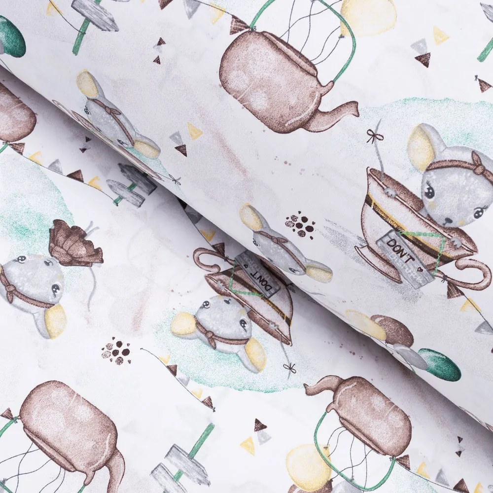 Biante Detský bavlnený štvorcový obrus Sandra SA-372 Myšky a konvičky na bielom 40x40 cm