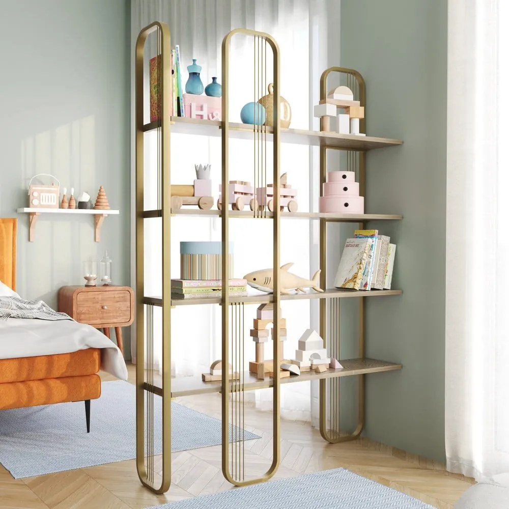 Regál v dekore borovice v zlatej farbe 125x180 cm Sierra – Kalune Design