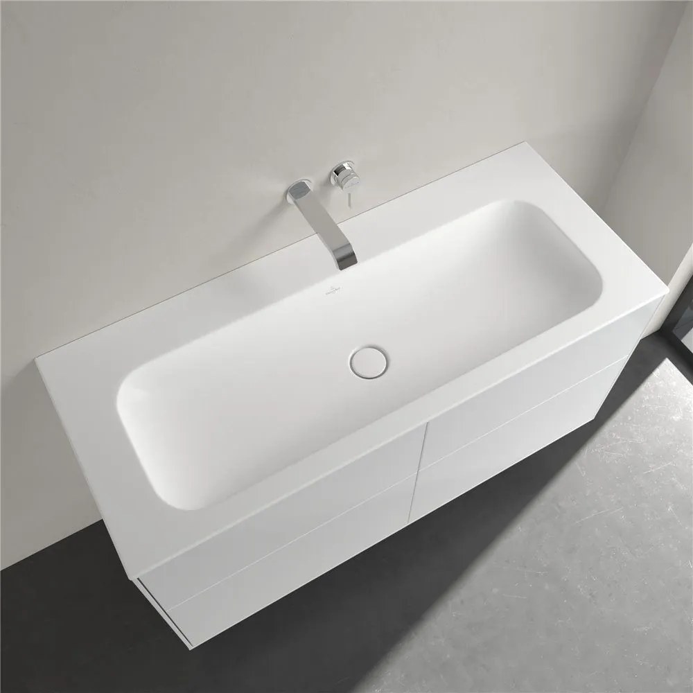 VILLEROY &amp; BOCH Finion umývadlo na skrinku bez otvoru, bez prepadu, 1200 x 500 mm, Stone White, s povrchom CeramicPlus, 4164C3RW