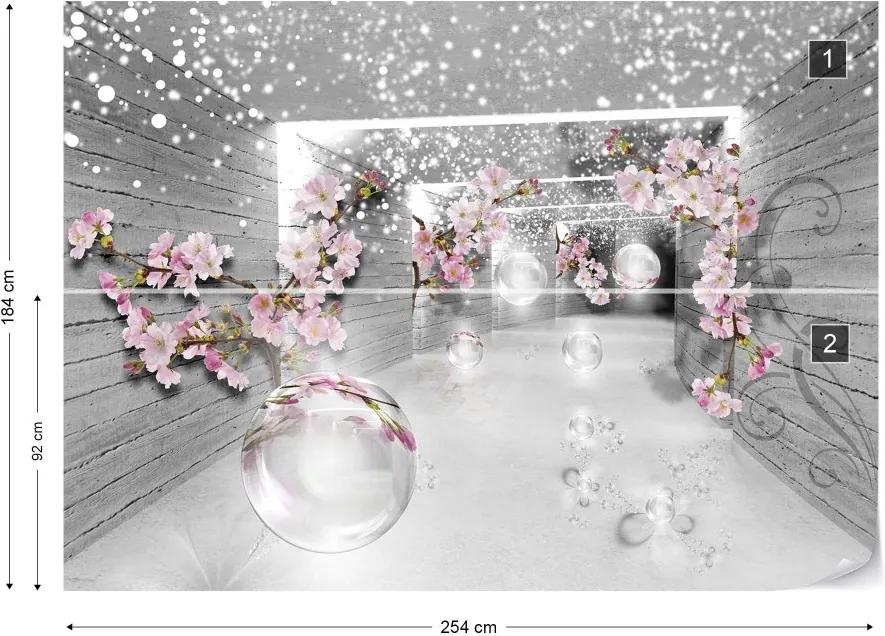 Fototapeta GLIX - 3D Tunnel Flowers Sparkles Bubbles + lepidlo ZADARMO Vliesová tapeta  - 254x184 cm