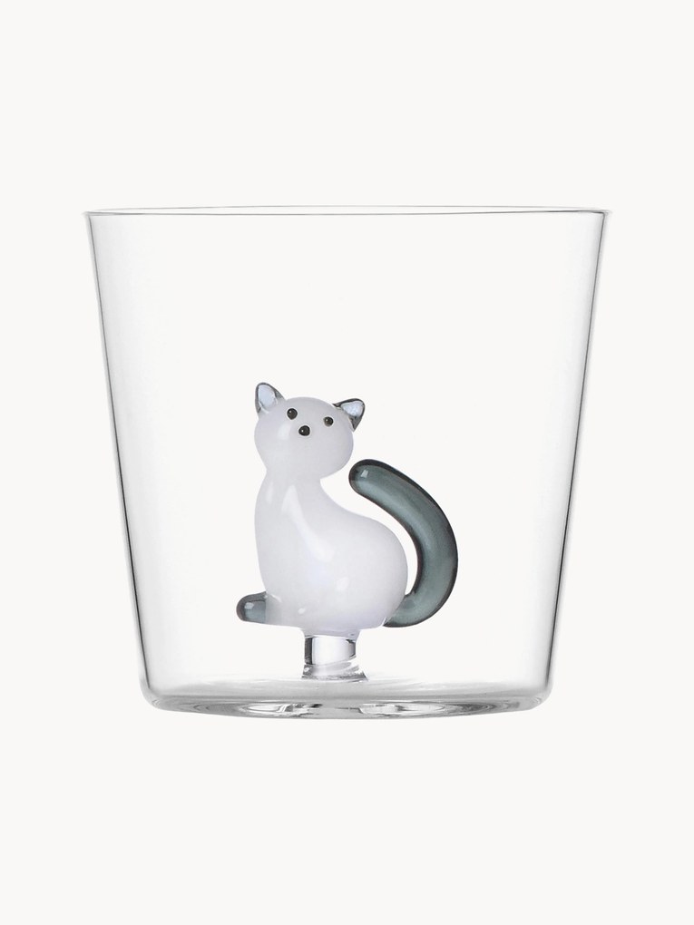 Ručne vyrobený pohár na vodu z borosilikátového skla Tabby Cat
