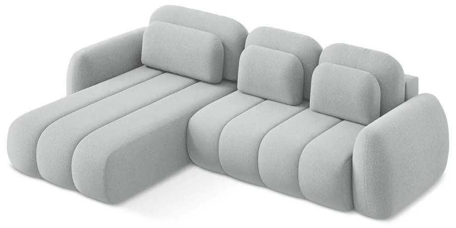 Svetlosivá rozkladacia/s úložným priestorom rohová pohovka z textílie buklé (ľavý roh/s leňoškou) Pele – Makamii