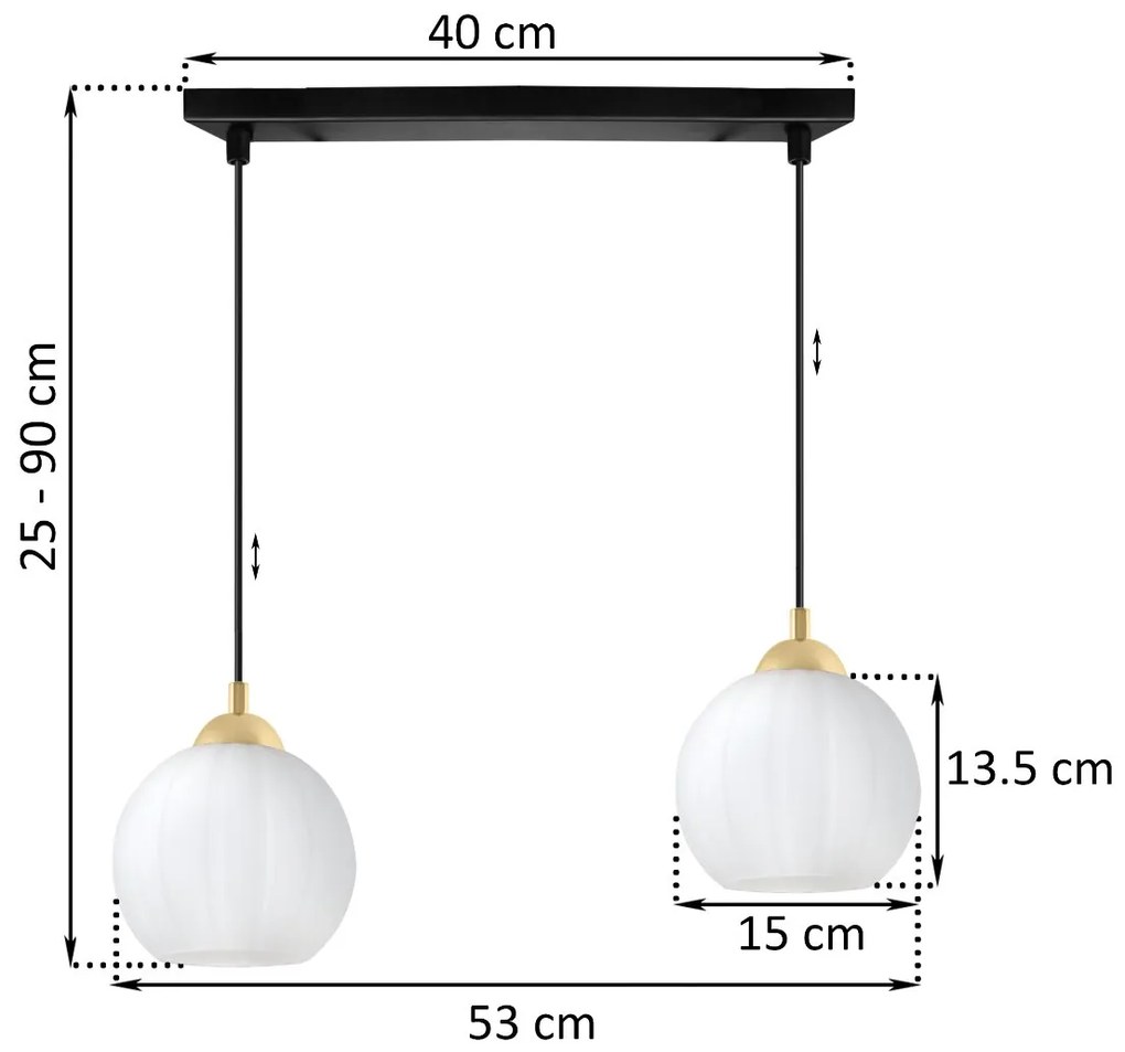 Závesné svietidlo Costa, 2x biele sklenené tienidlo, b/g