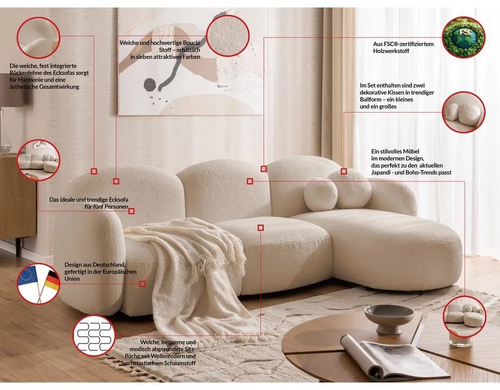 Svetlohnedá rohová pohovka z textílie buklé (pravý roh/s leňoškou) Orbit – Ropez