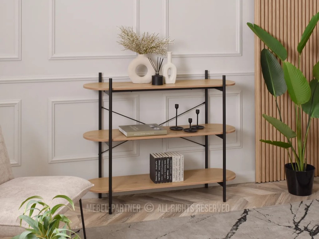 Konzolový stolík Inge (dub + čierna). Akcia -18%. Vlastná spoľahlivá doprava až k Vám domov. 1110813